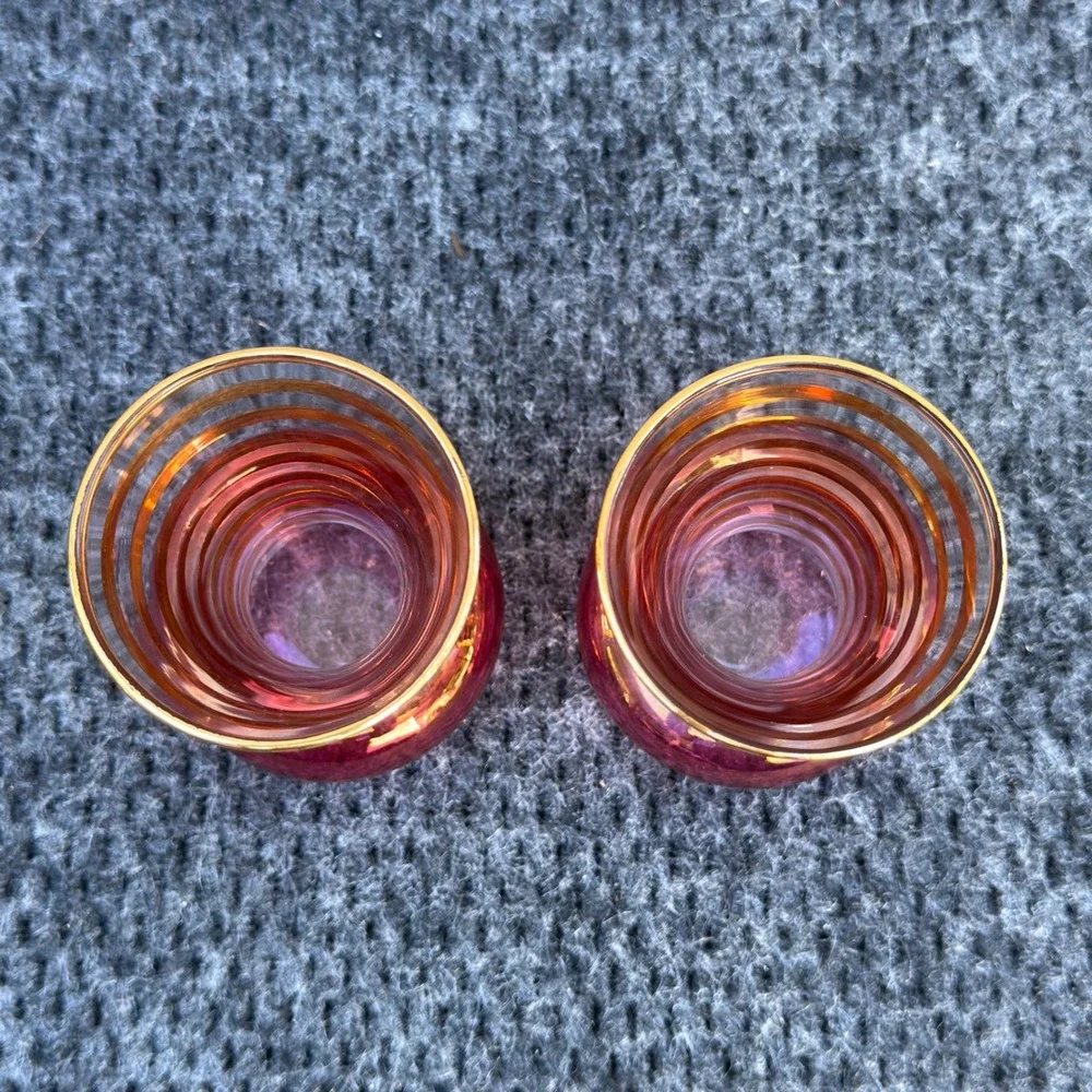Vintage Bartlett Collins Pink Gold Stripe Glass Mini Bud Vases 3.75